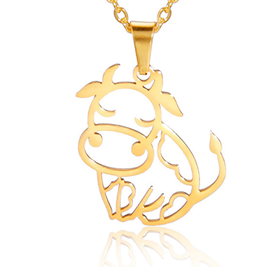 Wholesale Animal Shaped Cute Cow Gold Plated Necklace